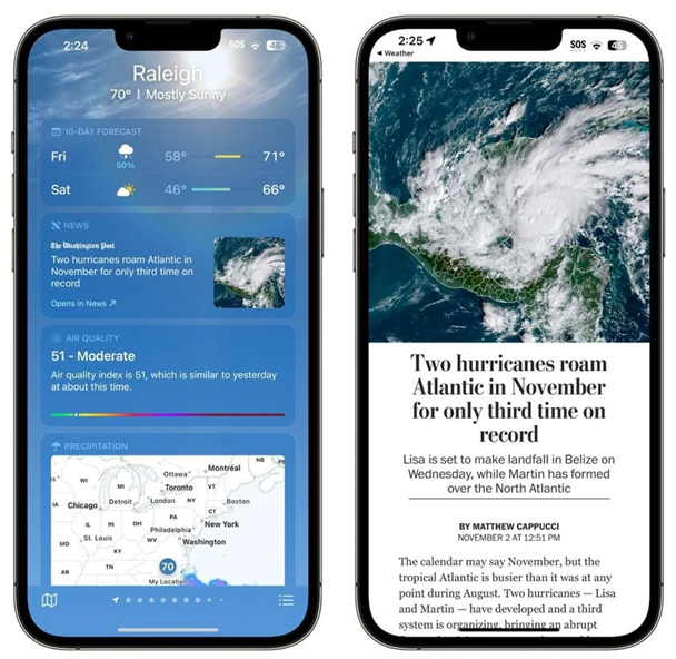 澧县苹果14维修分享iPhone 14手机如何看天气时顺带看新闻 