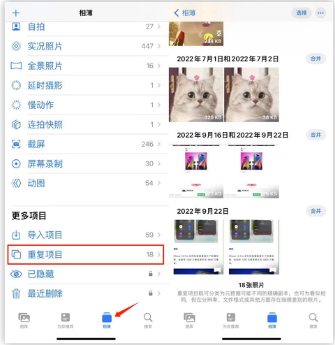 澧县苹果手机维修分享iOS 16 中相册重复项目功能使用方法 