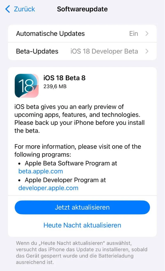 澧县苹果手机维修分享苹果 iOS / iPadOS 18 开发者预览版 Beta 8 发布 